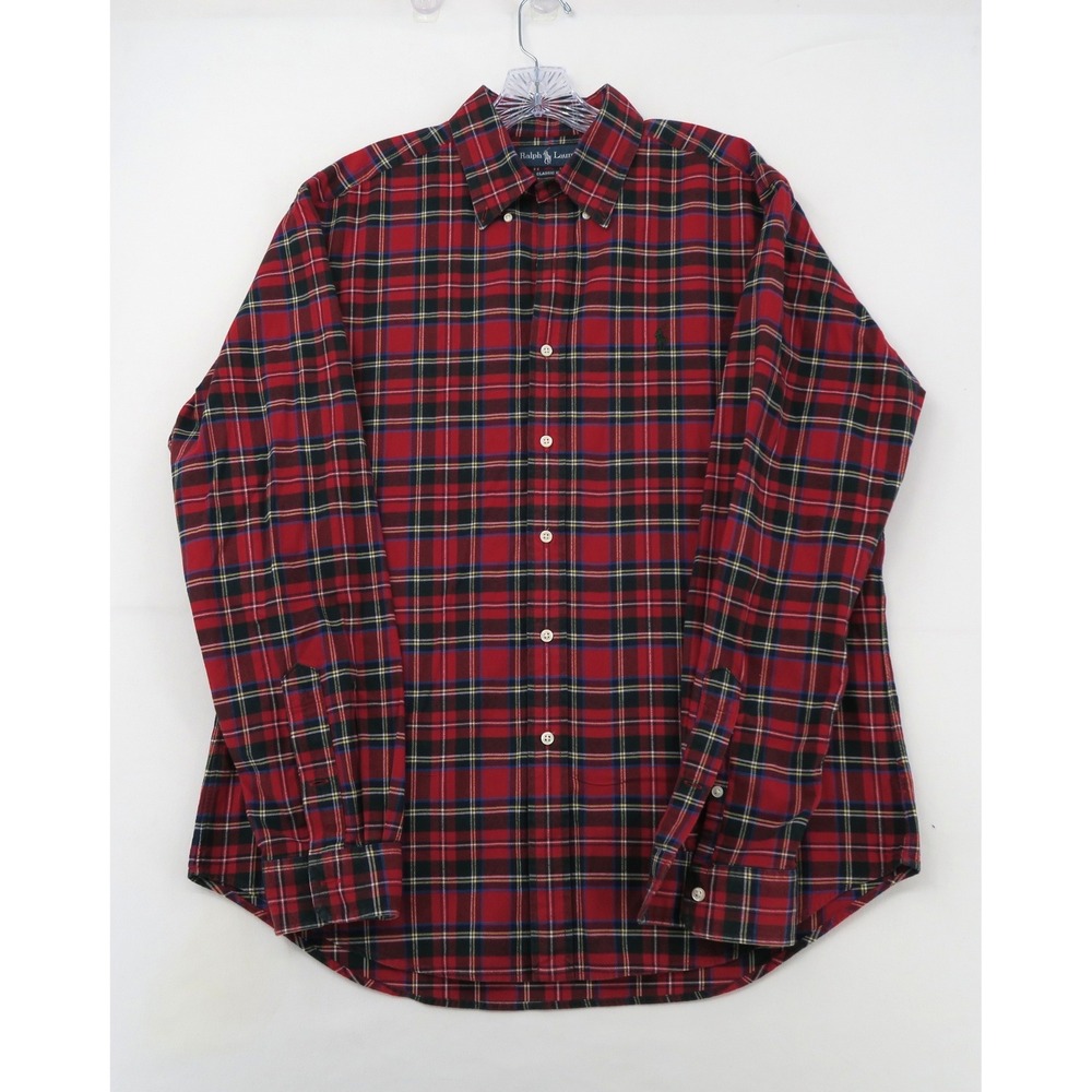 Ralph Lauren Mens Classic Fit Red Plaid Button Down Shirt Large Long Sleeve Pony